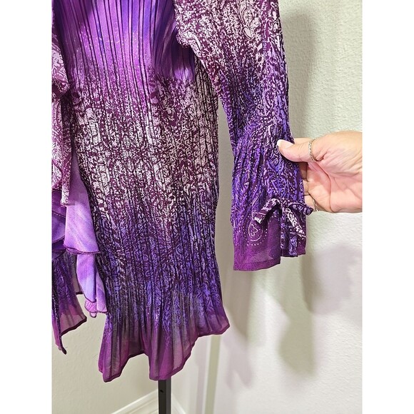 Purple Stretch Open Cardigan Women 2X Ruffle Front Pleated Sparkle Fairy Boho - Picture 3 of 7